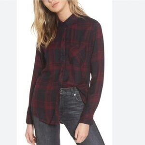 Rails Hunter Plaid Long Sleeve Button Up Shirt Midnight Cranberry Sz S